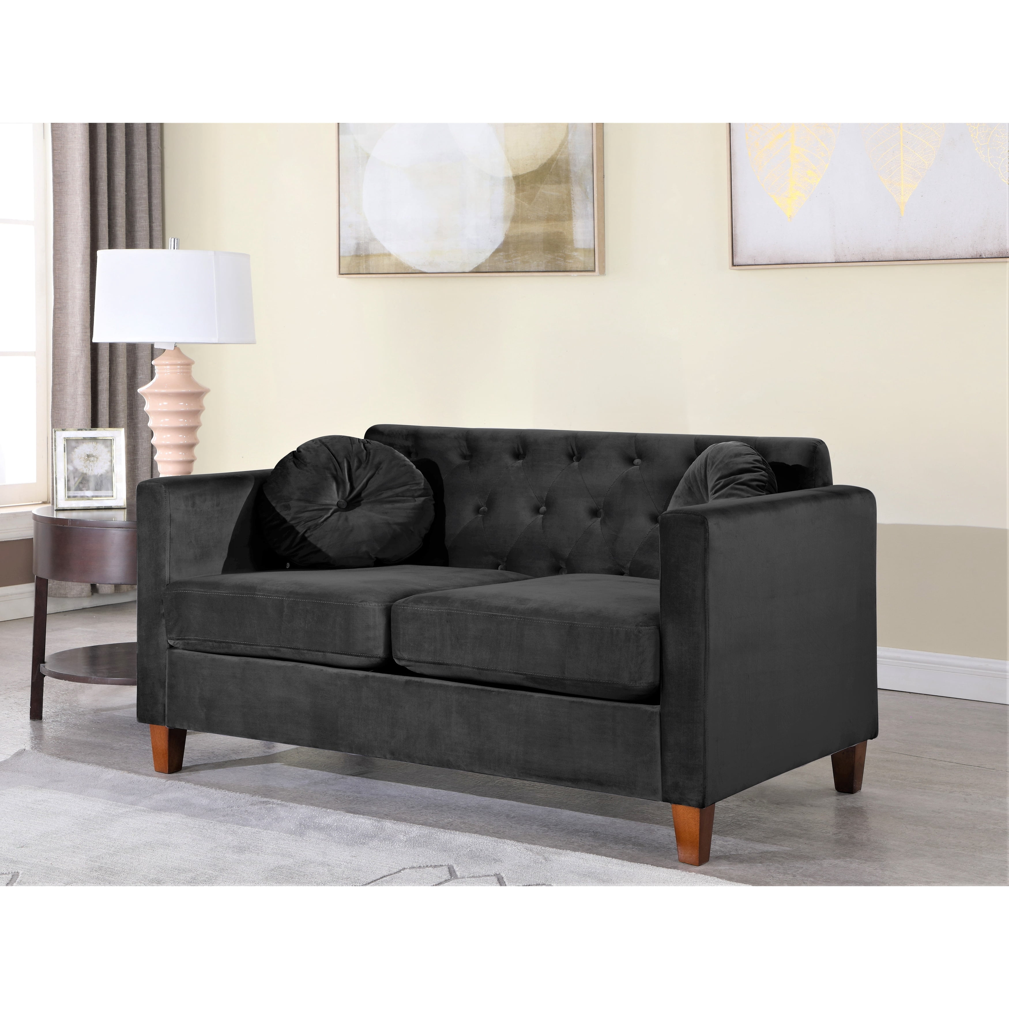 US Pride Furniture Lory Velvet Kitts Classic Chesterfield Loveseat Grey