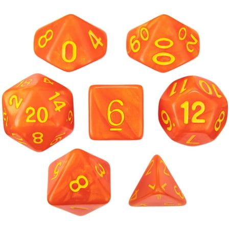 UPC: 0753569832697 | Set of 7 Dice – Flamekeeper – Shimmer Orange with Yellow Paint