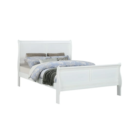 White Full Size Panel Sleigh Bed Solid Wood Wooden Bedroom Furniture