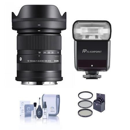 UPC: 0192223196513 | 18-50mm f/2.8 DC DN Contemporary Lens for Sony E  Bundle with Flashpoint Zoom-Mini TTL R2 Flash  55mm Filter Kit  Cleaning Kit