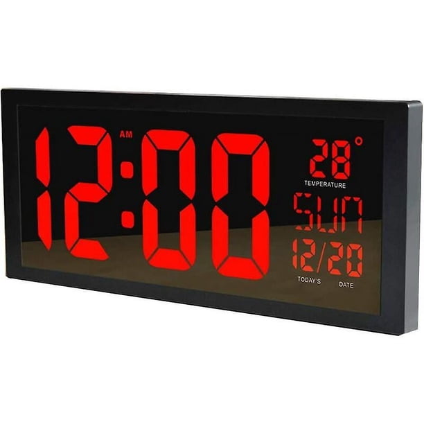Brillar Reloj de pared digital LED, reloj despertador silencioso grande con calendario de hora, fecha y temperatura, para colgar o en la mesa, para el hogar, oficina, dormitorio, gimnasios,