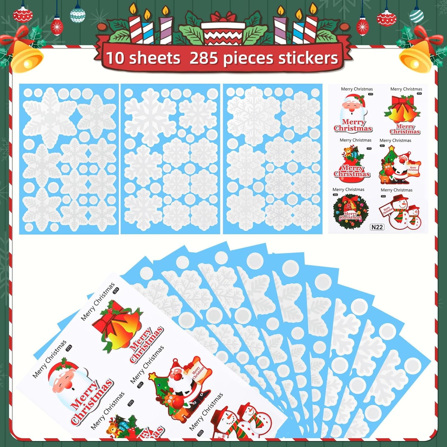 Kesoto 96PCS Christmas Decoration Snowflake Window Clings Glueless PVC Wall Stickers for Windows Glass for Christmas New Year Winter Party, 9 Sheets