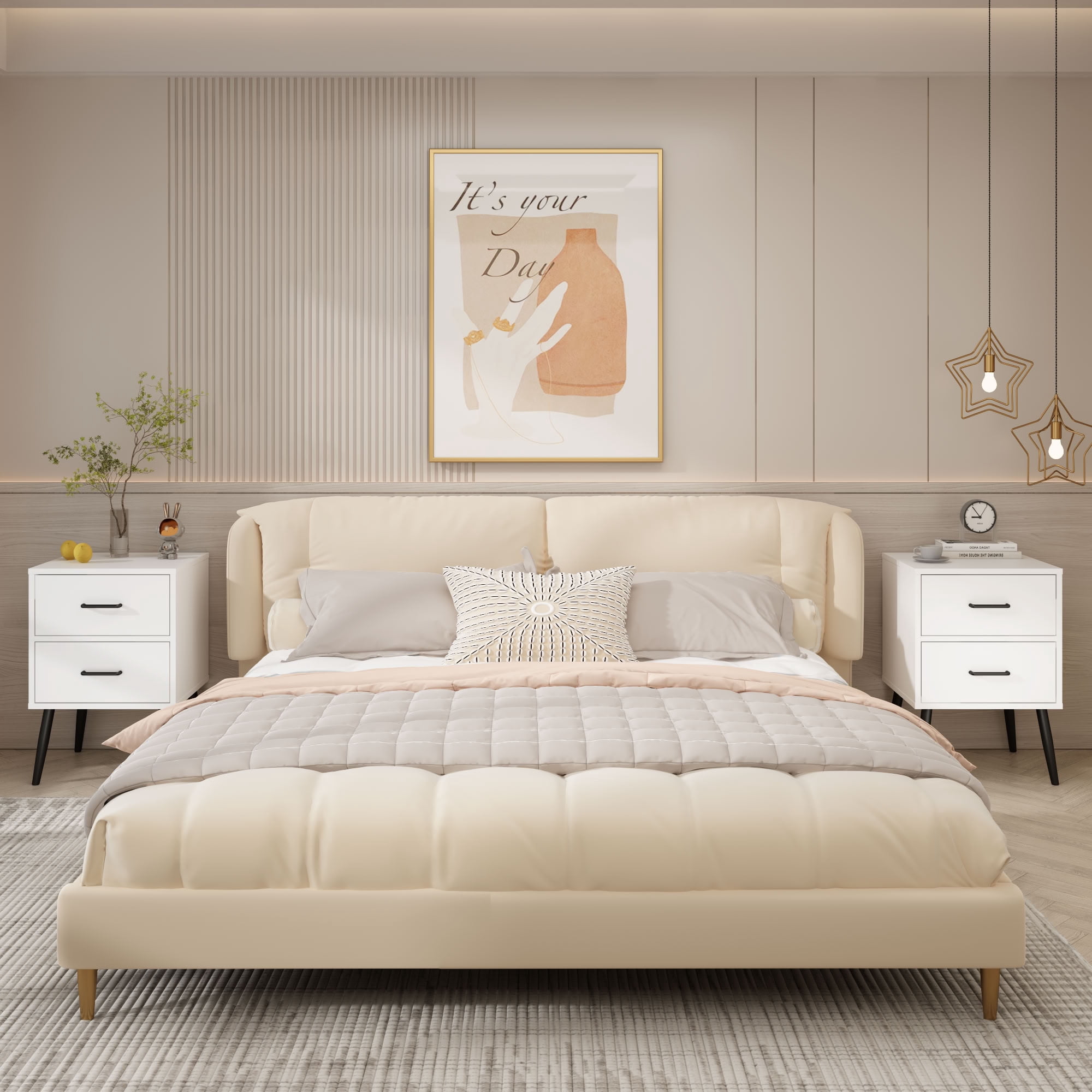 MAYEERTY 2 Drawer Nightstand, Minimalist Storage Side Table for Bedroom Living Room Apartment Dorm Small Spaces
