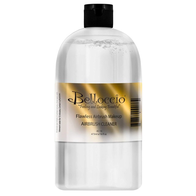 Botella de 16 onzas de limpiador de aerógrafo de maquillaje Belloccio – Solución de limpieza de acción rápida que limpia rápidamente el aerógrafo, base de maquillaje, resaltador de rubor, pintura cosm
