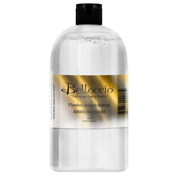 16 Ounce Bottle of Belloccio Makeup Airbrush Cleaner - Fast Acting Cleaning Solution Quickly Cleans Flushes Out Airbrush Makeup Foundation Blush Highlighter - Clean Cosmetic Makeup Brushes Paint