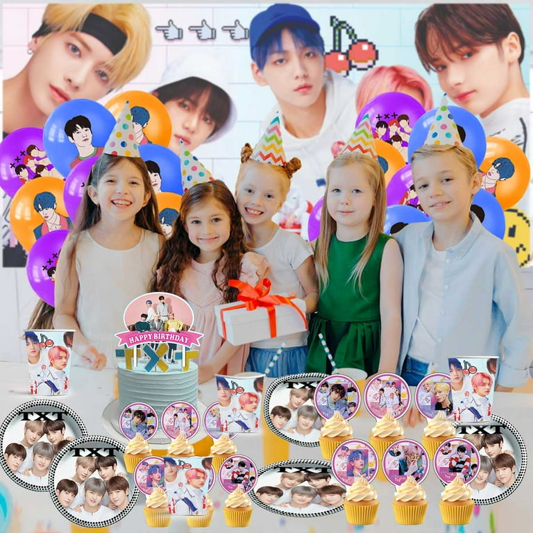Stray Kids Verjaardagsdecoratie, 32 stuks, SKZ verjaardagsfeestdecoratie, Stray K-Pop decoratie, verjaardag, Happy Birthday-banner, taartdecoratie, cupcake-topper, ballonset, voor fans