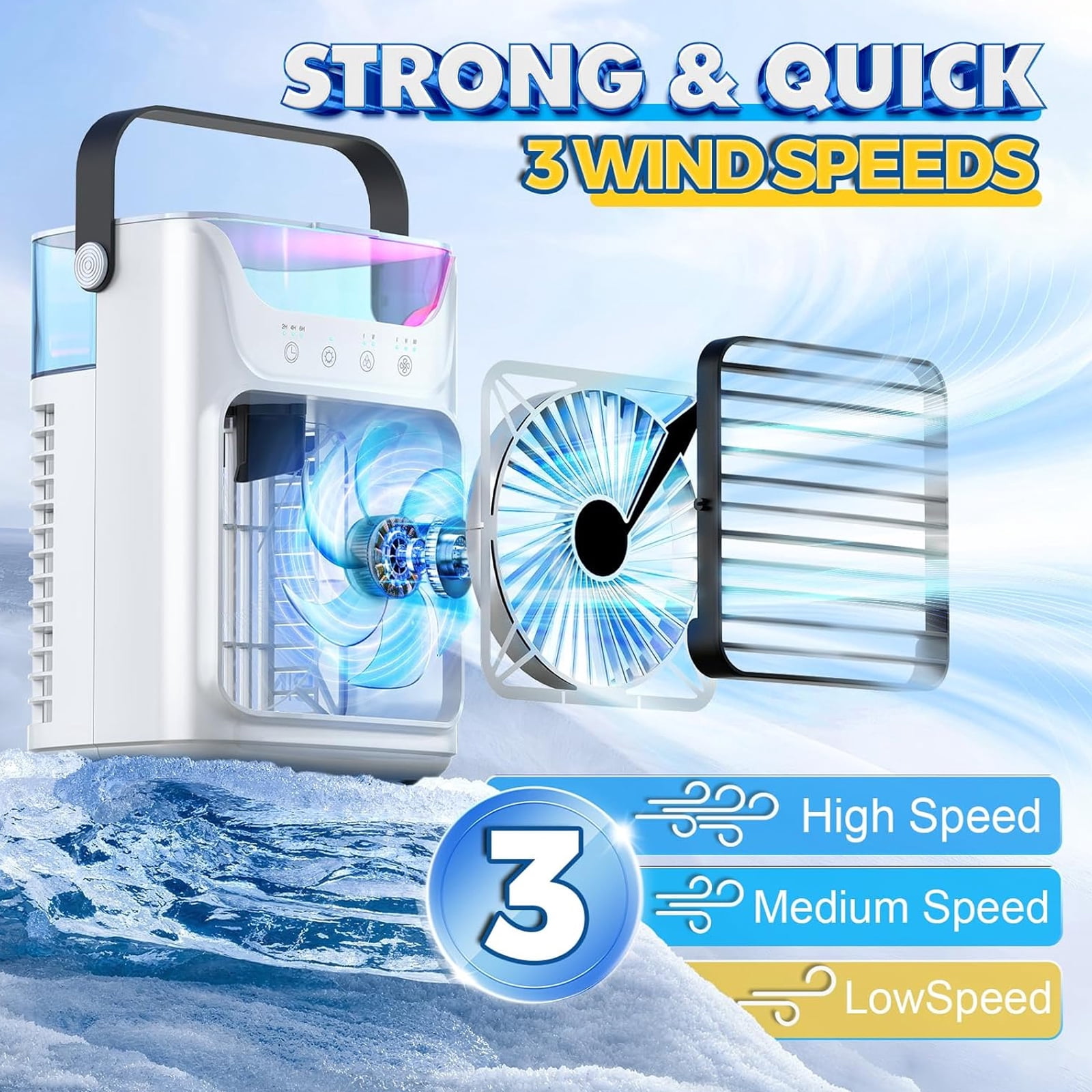 Mini Portable Air Conditioner, Evaporative Air Cooler,Personal Air Cooling Fan and Humidifier with 3 Speeds 7 Colors for Room & Office Desk Outdoors Travel, White