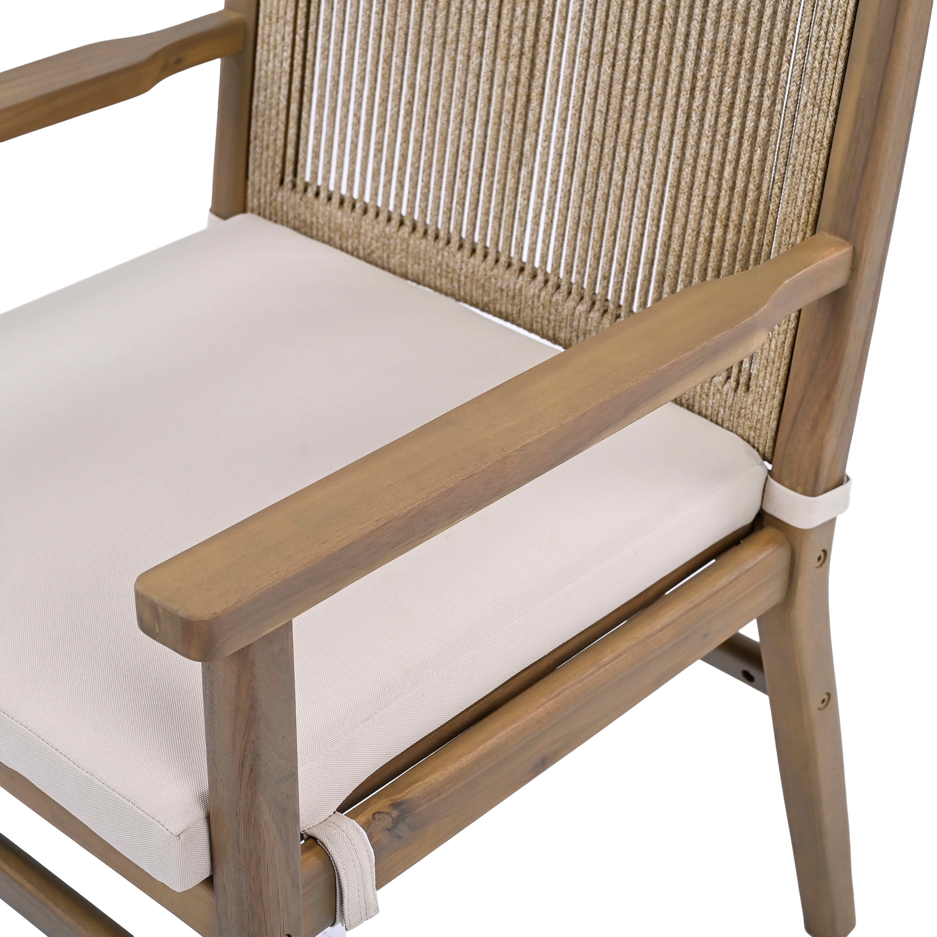 MAYEERTY Set of 2 Patio Vintage Rattan Solid Wood Dining Chairs with Waterproof Cushions