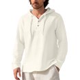 thumbnail image 2 of Huresd Mens Cotton Linen Henley Shirts Long Sleeve Solid Color Casual T-Shirt Regular Fit Lightweight Yoga Tops with Pocket Beige M, 2 of 5