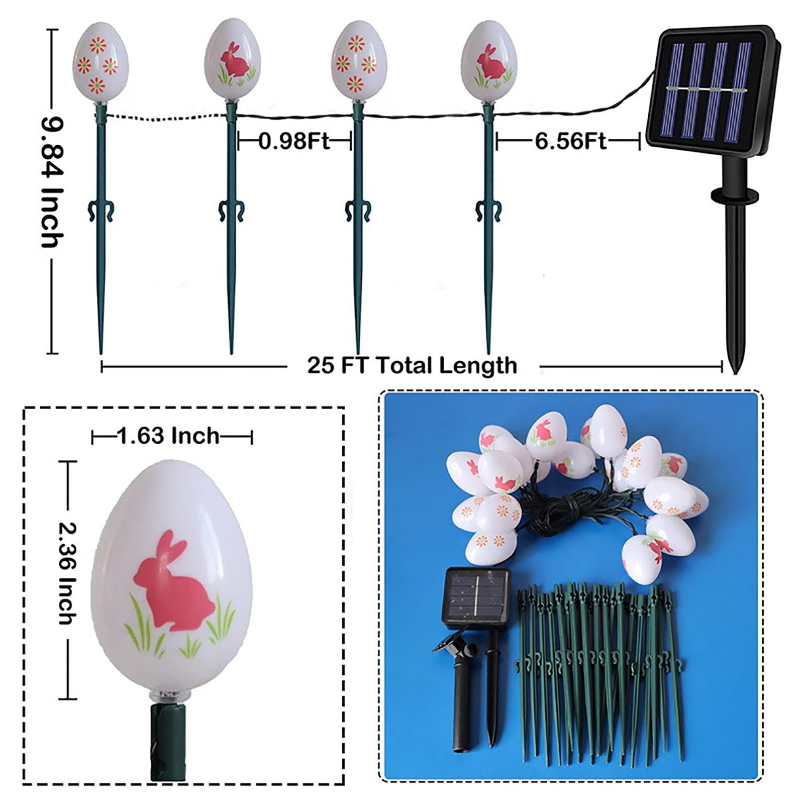 Hxlamzoo Solar Easter Egg Stake Lights with 20 LEDs & 8 Modes - Waterproof IP55 Outdoor Decorative String Lights for Garden, Yard - Auto On/Off Solar Powered LED Egg Light