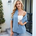thumbnail image 5 of Womens Denim Shirt Business Casual Button Down Work Blouses Puff Sleeve Summer Tops Blue S, 5 of 8