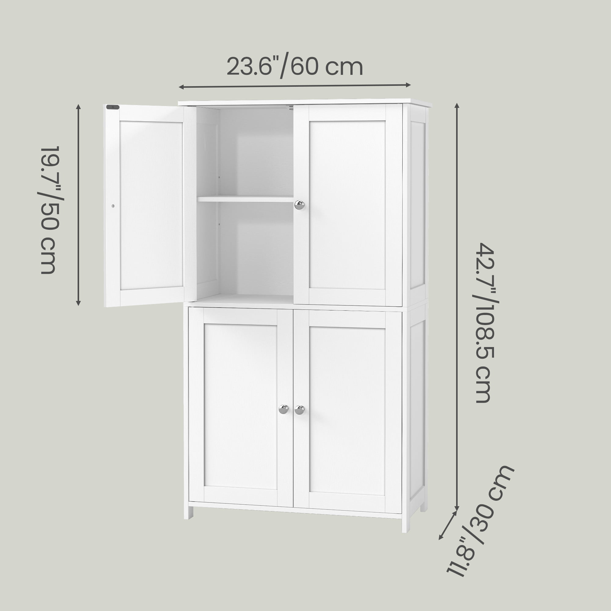 LEDREM Bathroom Storage Floor Cabinet Organizer with Adjustable Shelf 4 Magnetic Doors Freestanding for Small Spaces,White