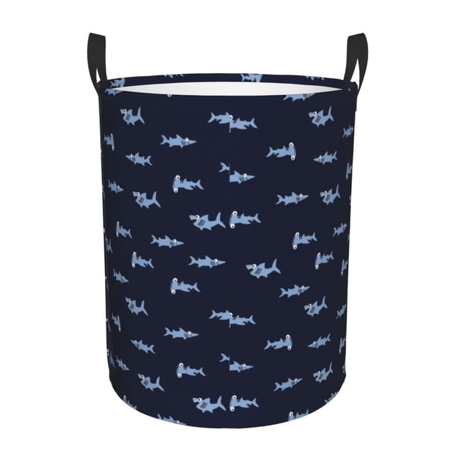 Balery Cute Shark Cesta de ropa redonda con asas, impermeable, independiente, para ropa, juguetes, dormitorio y familia-Small