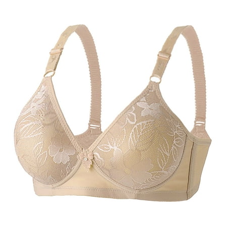 

Hfyihgf Wireless Push Up Bra for Women Floral Lace Soft Full Cup Seamless Everyday Bras Adjustable Comfortable Wire Free Bralette(Khaki S)