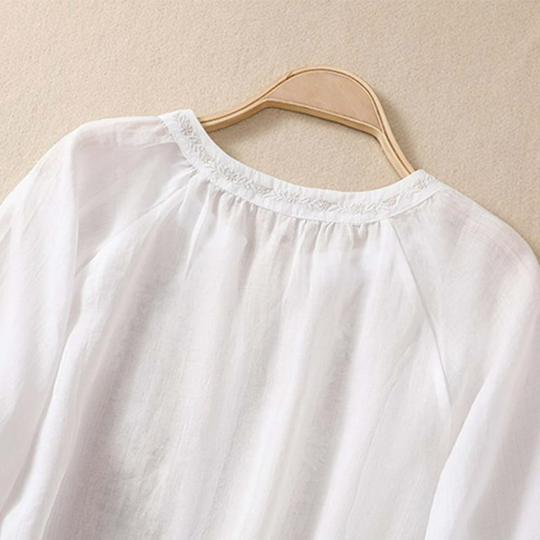 Casual Simplicity Solid Embroidered O Neck Blouses Casual Simplicity Solid Embroidered O Neck Blouses