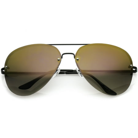 sunglassLA - Oversize Metal Rimless Aviator Sunglasses Double Crossbar Mirrored Lens 65mm - 65mm
