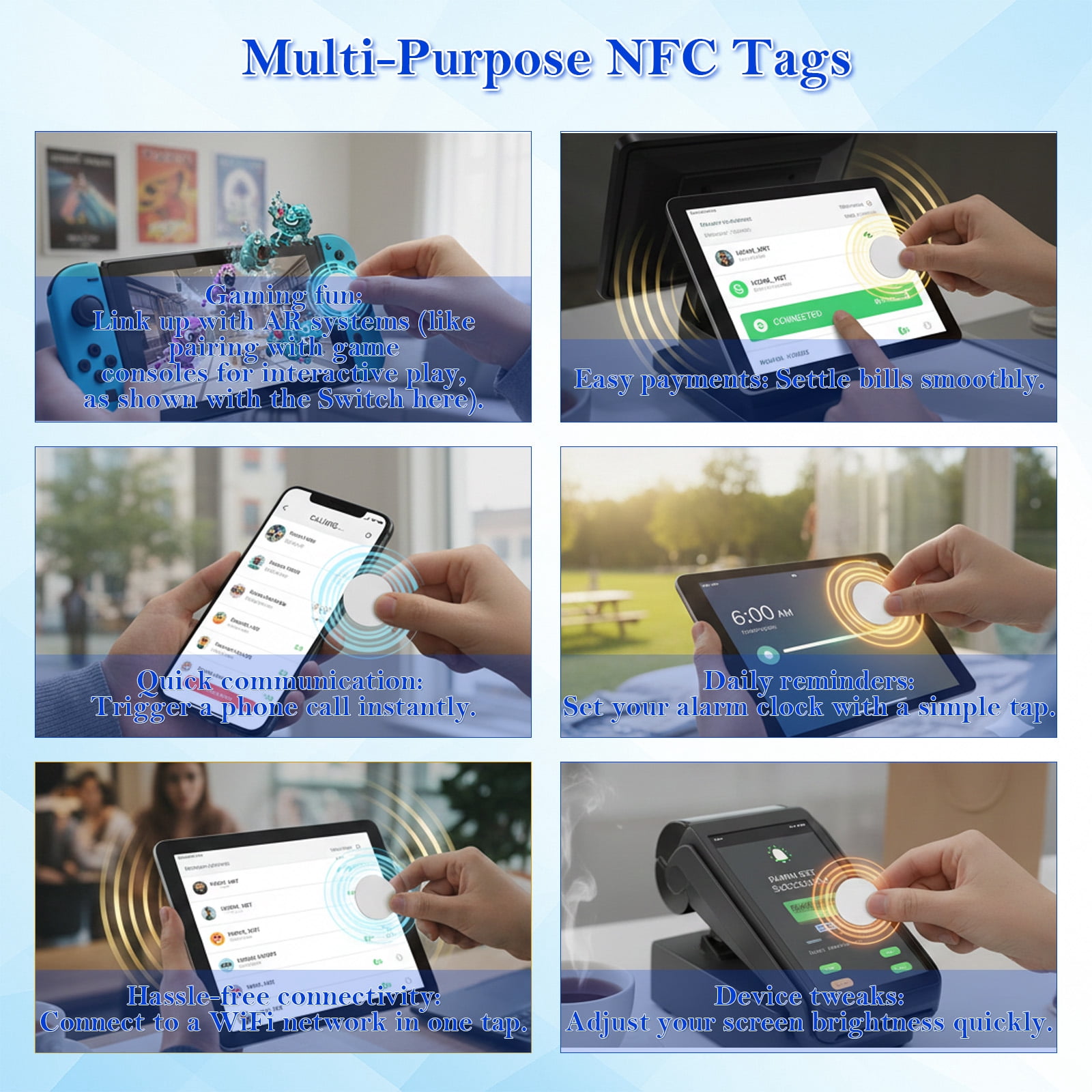 100PCS NFC Stickers Tags, 25mm Rewritable NTAG215 Blank NFC Cards with Adhesive Back, 504 Bytes Memory NFC Coin Card Chip for NFC Enabled Devices Phone Calls Automatically Commands (White, Black)