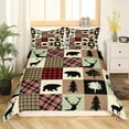 thumbnail image 2 of Rustic Patchwork Bedding Set Twin,Country Cabin Comforter Cover Teens Checkered Buffalo Plaid Bear Deer Duvet Cover Woodland Wildlife Bed Set Farmhouse Decorations,Vintage Shamrock Red, 2 of 5