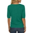 thumbnail image 4 of Women's Sweaters Casual V Neck Short Sleeve Knit Summer Pullover Sweater Tops Dark Green XL, 4 of 5