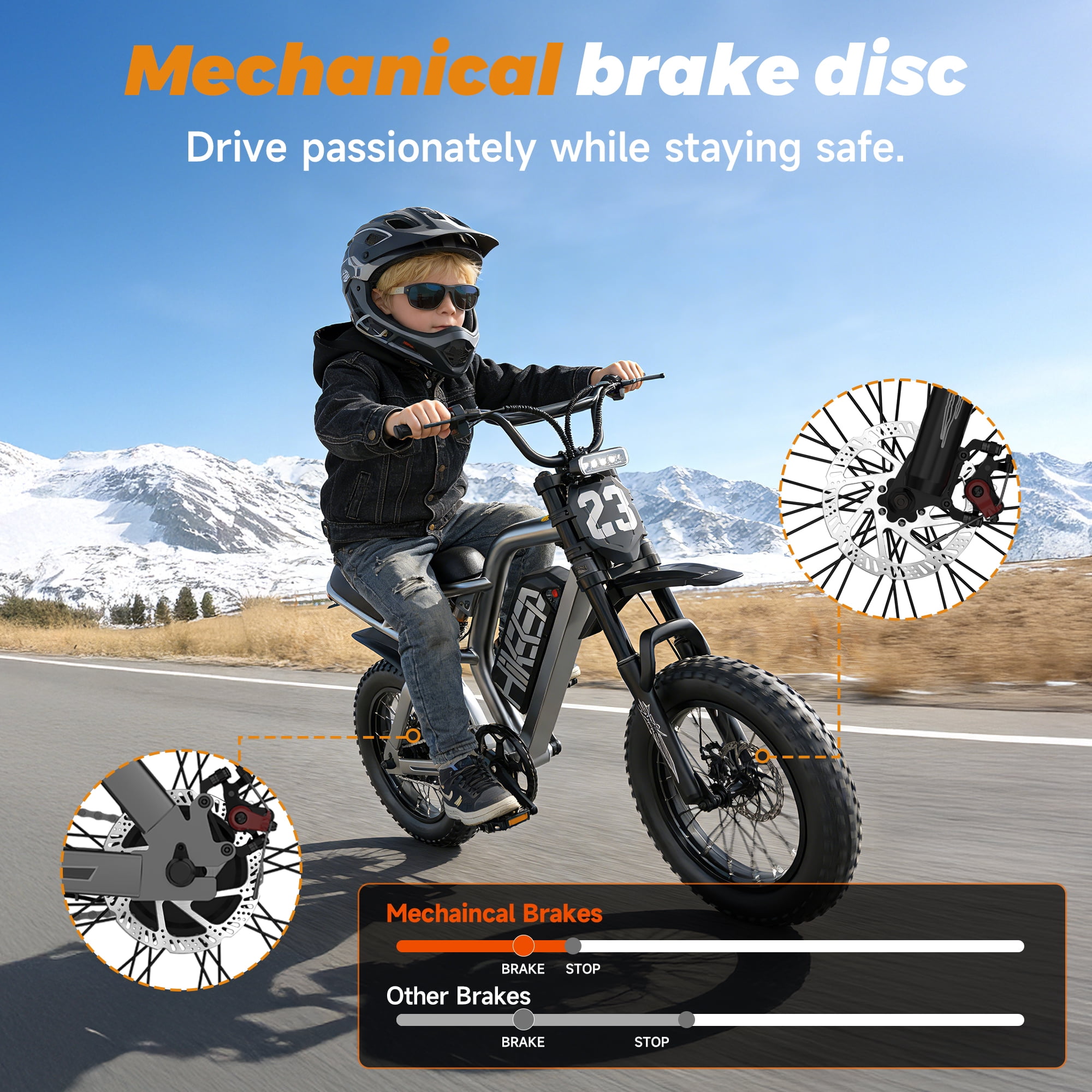 Peak 750W Motor Electric Moutain Bike, 16" Fat Tire Electric Bike for Teenagers, 48V 15Ah Battery, UL2849