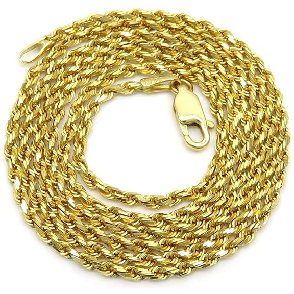 10K Yellow Gold 2mm Solid Rope Diamond Cut Chain, FREE Microfiber Cloth, Link Mens Womens Necklace, Giorgio Bergamo