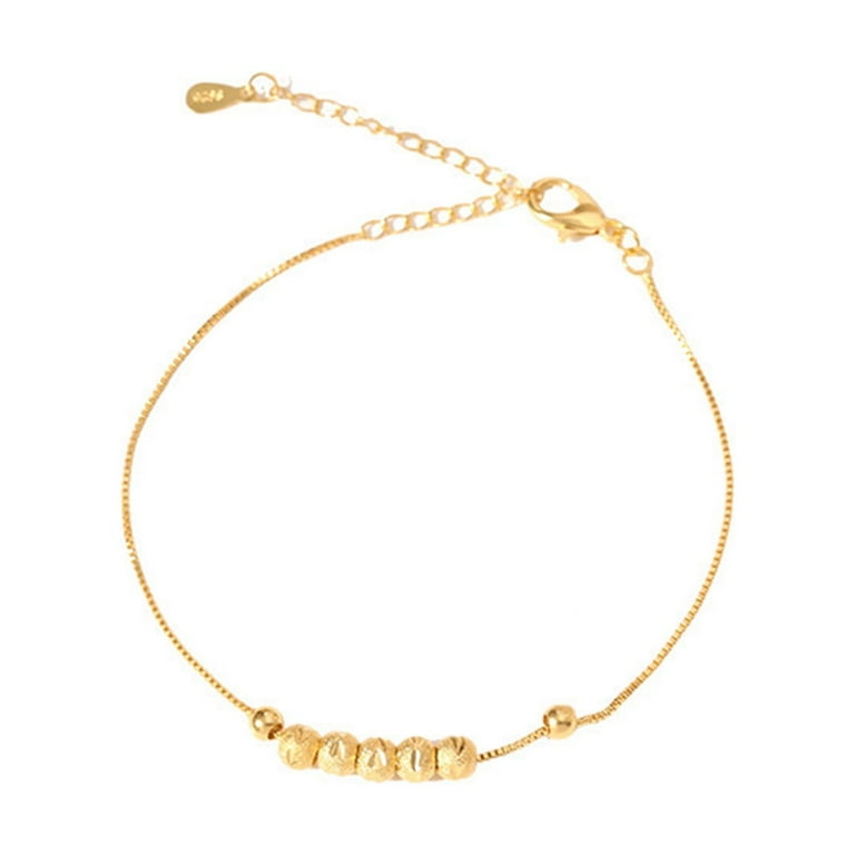 rygai Women Bracelet Golden Color Slim Temperament Elegant Adjustable Bring  Good Luck Alloy Transfer Beads Charm Ladies Bangle Fashion Jewelry,Golden