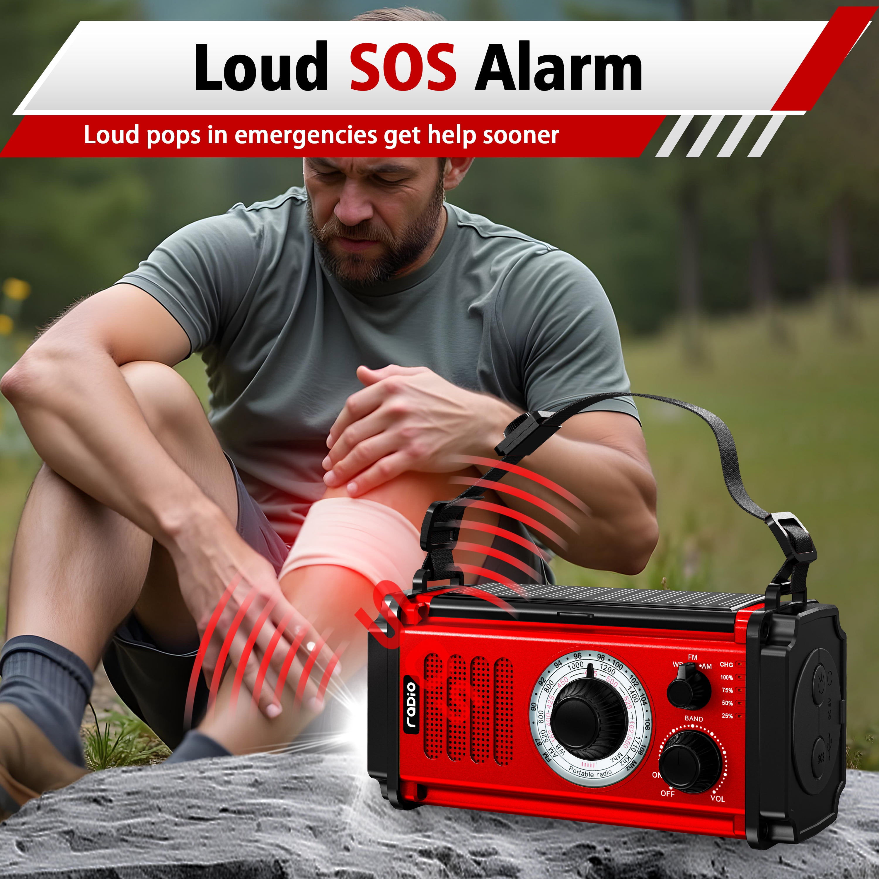 37000mWh Emergency Radio, Hand Crank Solar Radio, NOAA Weather Radio with Rechargeable Battery Powered, Portable AM FM with SOS Alarm, USB Charger,  Flashlight and Reading Lamp for Outdoor Hurricane