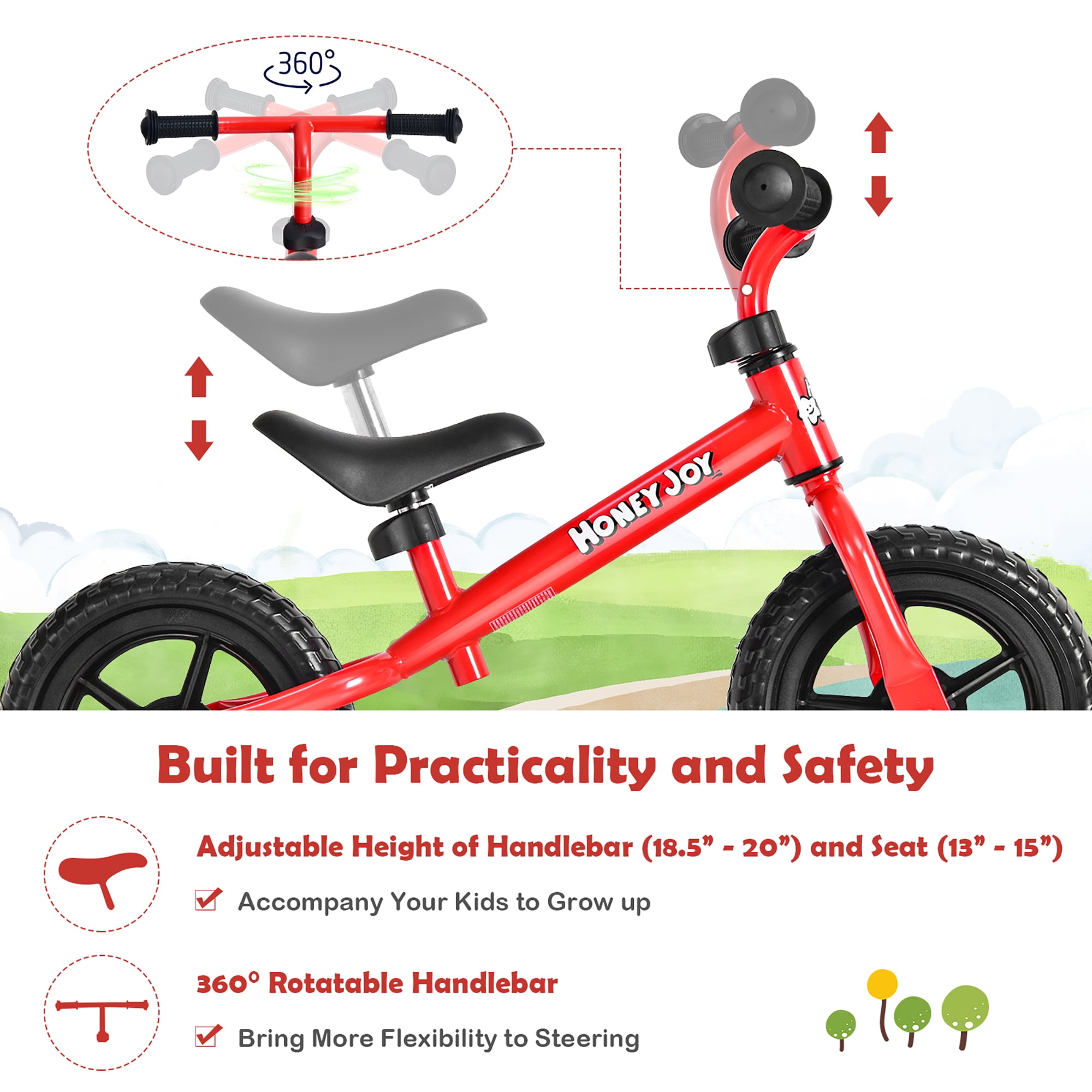 HoneyJoy Beginner Toddler Balance Bike No Pedal Training Bicycle with Adjustable Handlebar Seat Blue Walmart