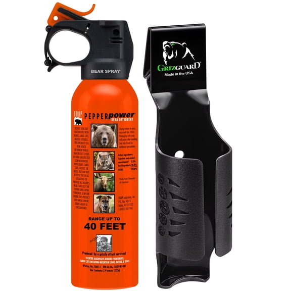 UDAP SOG Pepper Power Bear Pepper Spray Deterrent with Griz Guard Holster, 7.9 oz, 40 Foot Powerful Fog