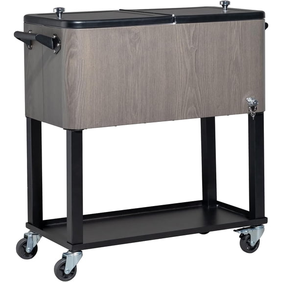 80 Quart Rolling Ice Chest on Wheels, Patio Cooler Cart, Beverage Rolling Cooler for Outdoor Patio Deck Party