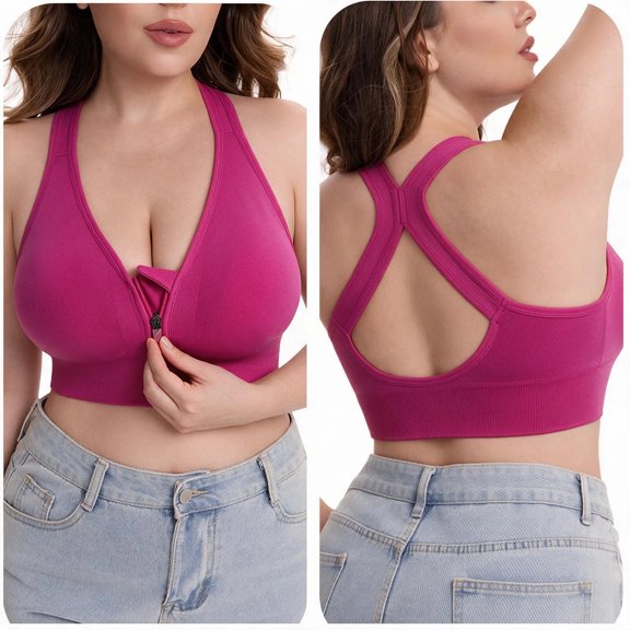 Mifsaly Plus Size Front Closure Bra for Women Wireless Sports Bralette with Zipper Wide Straps Full Coverage Support Comfort Bras Workout Underwear