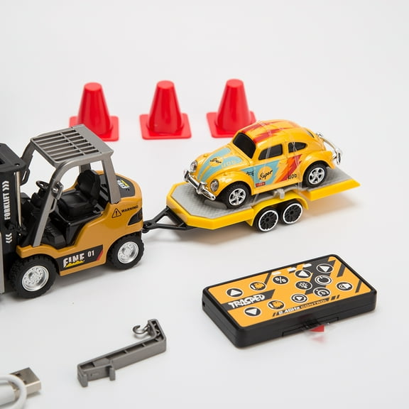 1:64 Scale 2.4G Mini Alloy RC Forklift Truck with Wireless Controller, Cargo Hook, Forks and Pallet, Ideal Gift (RTR)