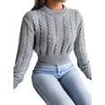 thumbnail image 5 of Sedceaty Women's Sweater Simple Solid Color Twist Knit Long Sleeve Round Neck Navel Length Breathable Pullover, 5 of 6