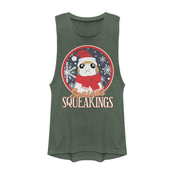 Junior's Star Wars The Last Jedi Season Squeakings Porg Festival Muscle Graphic Tee Pine Green Heather Large