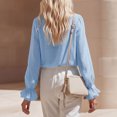 thumbnail image 3 of Women's Retro Ruffle Edge V-Neck Long Sleeve Pullover Top Lightweight Solid Color Casual Loose Blouse Fashion Daily Vacation Streetwear Shirt, Sky Blue Size XL, 3 of 5