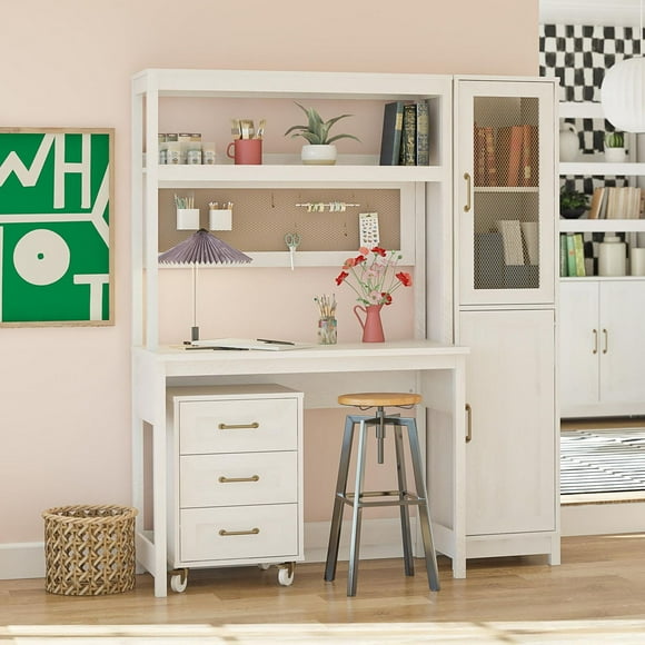 Mr.Kate Tess Bureau debout et station de travail avec options de rangement modulaires, Chêne ivoire
