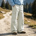 thumbnail image 3 of Iyufng Men's Drawstring Elastic Waist Casual Wide Leg Outdoor Cargo Pants with Button Flap Pocket, 3 of 7
