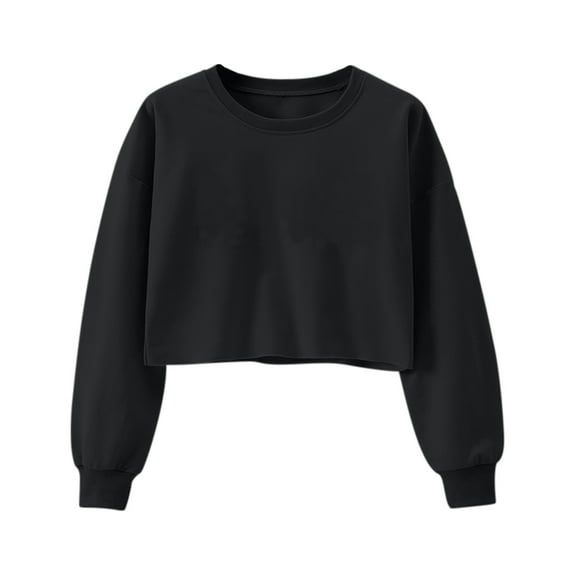 Women Long Sleeve Solid Color Round Neck Short Top Basic Outfits Fall Clothes Casual Fashion Winter Clothing