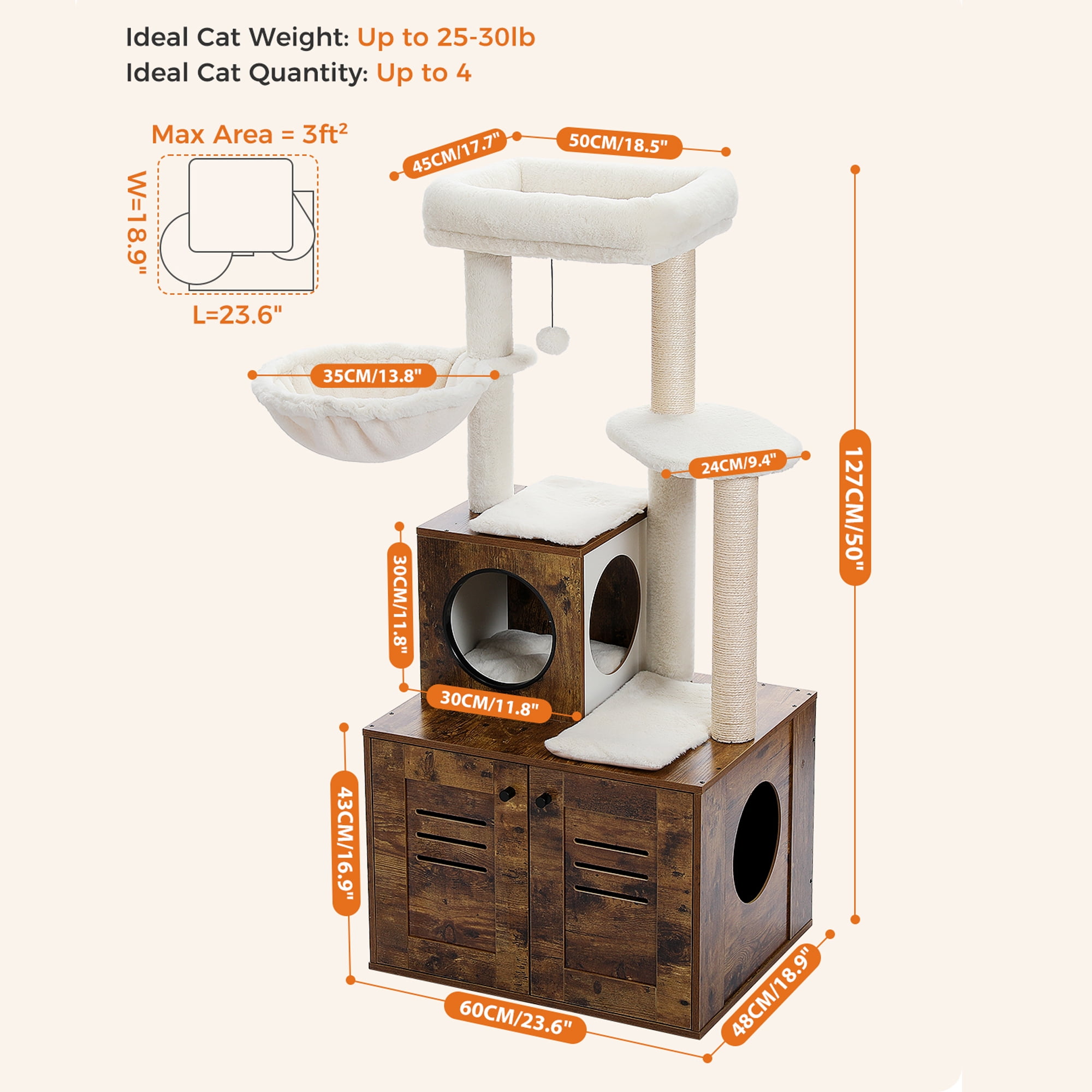 Pefilos 50" Cat Tree Tower for Indoor Cats with Hammocks, Multi-Level Cat Condo for Adult Cats Play House Activity Center Cats with Litter Box Included, Brown Pefilos 50" Cat Tree Tower for Indoor Cats with Hammocks, Multi-Level Cat Condo for Adult Cats Play House Activity Center Cats with Litter Box Included, Brown