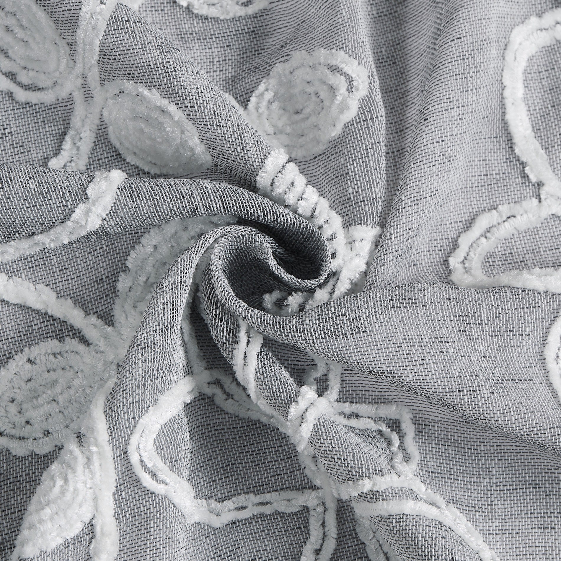 Dainty Home Rita 3D Floral Chenille Embroidered Solid Sheer Linen Look 70 x 72 Shower Curtain In Silver