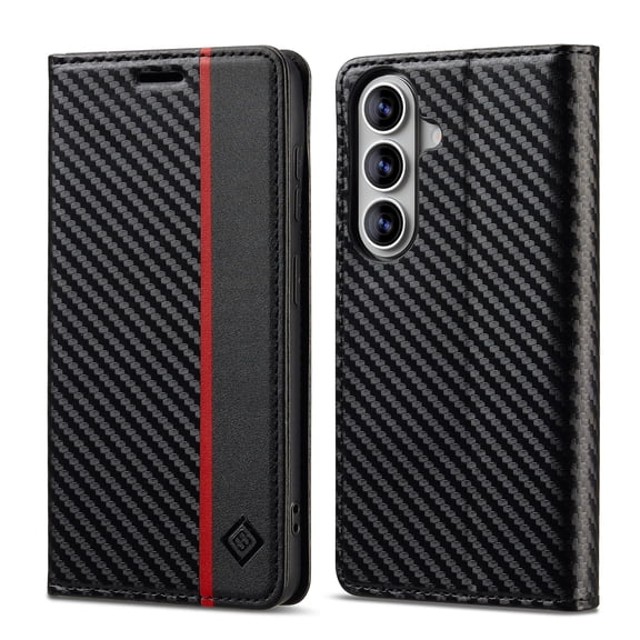 Dteck Wallet Case for Samsung Galaxy S26 FE,Luxury Carbon Fiber Texture PU Leather TPU Magnetic Case Full Protection Shockproof Flip Kickstand Cover,Black
