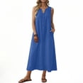 thumbnail image 7 of 2026 Women Summer Cotton Linen Dresses V-Neck Casual Loose Maxi Dress Sleeveless Beach Vacation Sundresses, 7 of 7