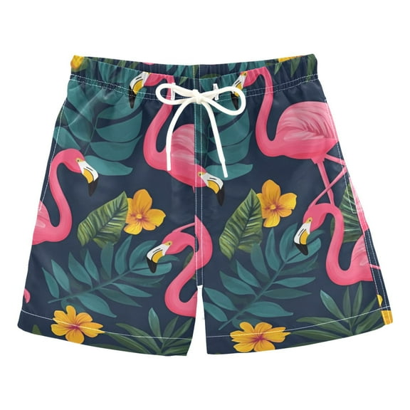 FORMRS Boys Swim Trunks Quick Dry Mesh Liner Boardshorts Sizes XS-XL, Yellow Floral Flamingo