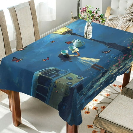 

WOBOGO Reading under The Streetlight Square Tablecloth 54×54in Polyester Fabric Tablecloth Washable Dust Resistant Wrinkle Resistant