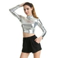 thumbnail image 2 of Arlun,Womens Cropped Shiny Metallic Tight Tshirts Trendy Turtleneck Long Sleeve Slim Fit T Shirts Fall Fashion Lightweight Comfortable Tops for Night out Wear Silver L, 2 of 4
