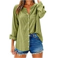 thumbnail image 5 of Aboser Women's Button Down Shirts Dressy Casual Long Sleeve Blouses Breathable Cotton Linen Tops Lightweight Casual Shirt Work Office Blouse Army Green XXL, 5 of 7
