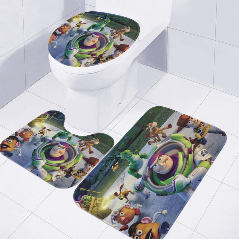 Lheaggik Cartoon Story 4 Pcs Bathroom Sets with Shower Curtain and Rugs, Waterproof Polyester Shower Curtain Sets with Hooks