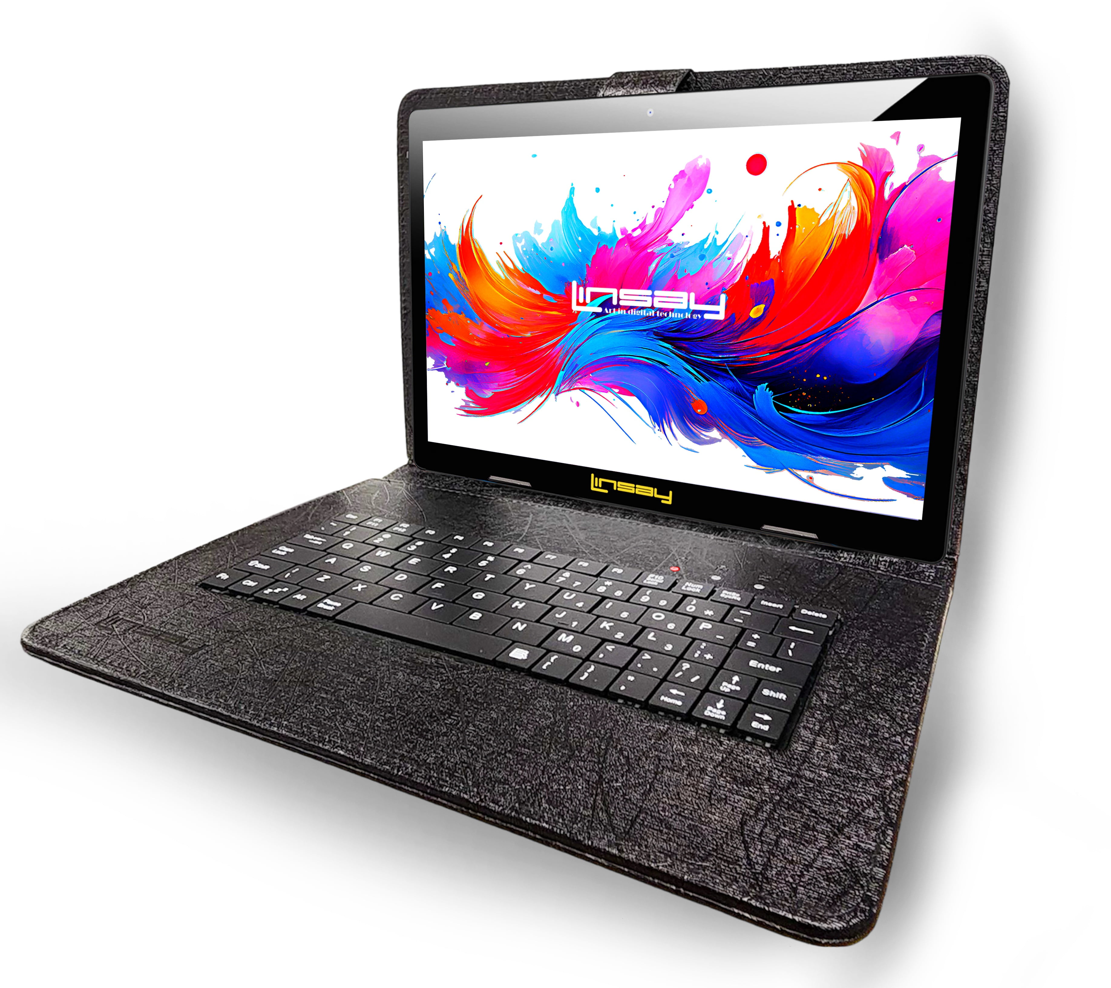 LINSAY 10.1" Octa Core 256GB Storage Android 15 with Unique Oracle Keyboard Case and Tablet Briefcase