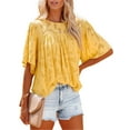 thumbnail image 2 of Liacowi Women Juniors Summer Chiffon Shirts Round Neck Loose Shirts Fashion Lace Cutout Shirts, 2 of 7