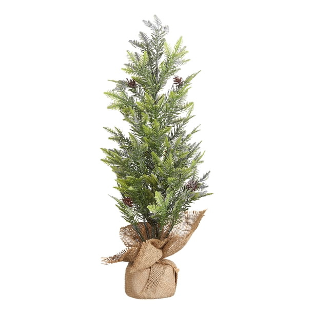 Holiday Time Burlap Wrapped Pine Tree Tabletop Christmas Decoration 24 